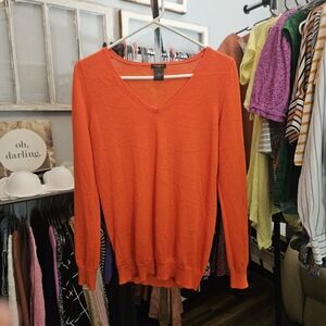 Ann Taylor Women's V-Neck Orange Sweater